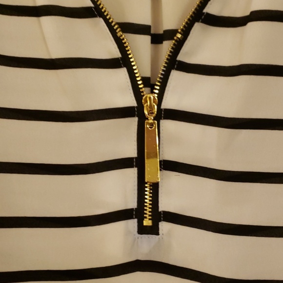 White & Black Striped Top with Gold Zipper - Picture 3 of 4